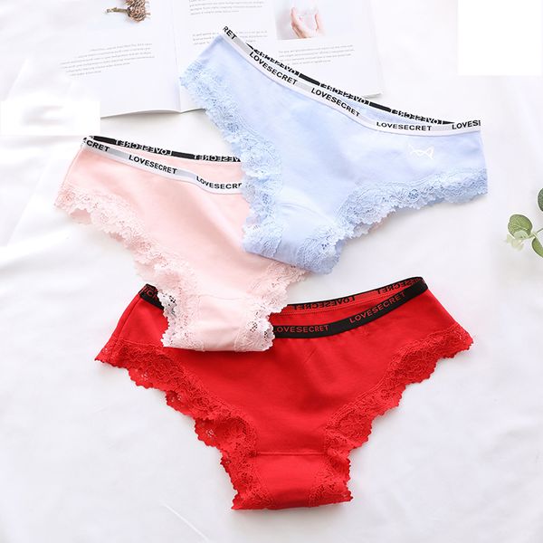 

wlsd panties 3pcs/lot women's lace briefs seamless cotton female lingerie breathable pants briefs girls soft underwear, Black;pink