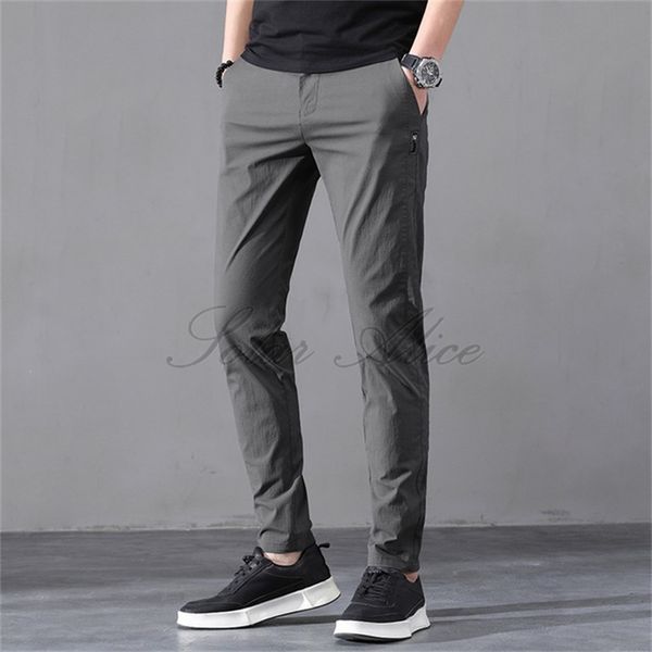 

2020 men's summer new mid-waist small feet casual pants stretch slim fit, Black