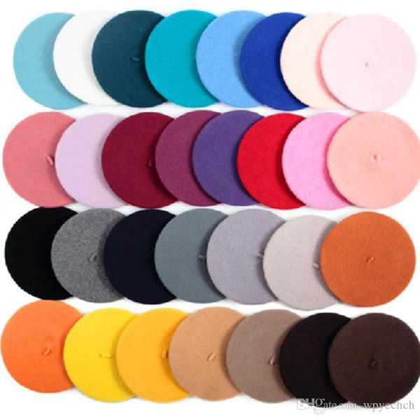 

sell fashion new women wool solid color beret female bonnet caps winter all matched warm walking hat cap 20 color, Blue;gray