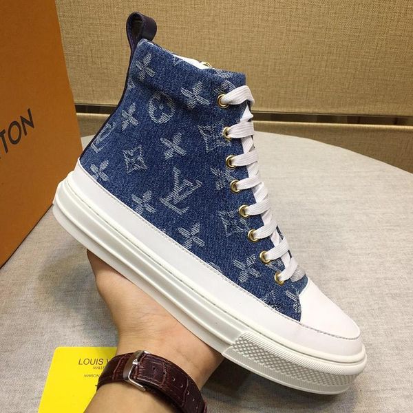 

high womens shoes fashion breathable stellar sneaker boot lace up iconic monogram denim casual shoes for women chaussures pour femmes