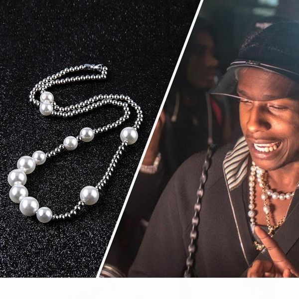 

новая мода мужская жемчужное ожерелье хип-хоп стали бал из бисера ожерелье из нержавеющей ювелирных ключицы цепи ожерелье, Silver