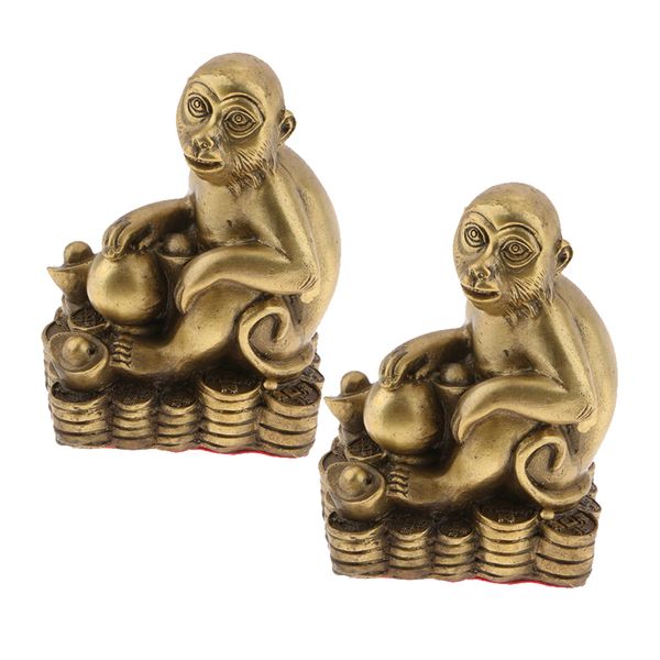 

2x pure brass chinese zodiac animal figurine ornament monky lucky charm