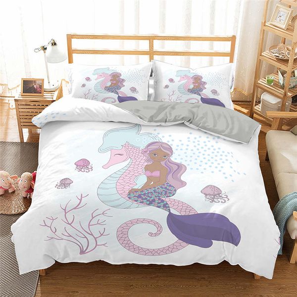 

zeimon 3d mermaid printed duvet cover set with pillowcase for home textiles  king size bed clothes bedding set