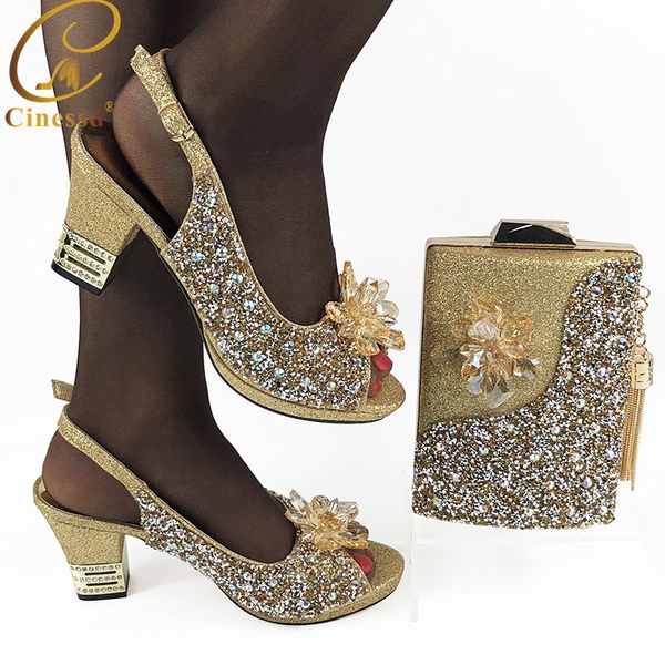 

latest african wedding shoes and bag set decorated with rhinestone nigerian women wedding shoes and bag sets women high heels, Black