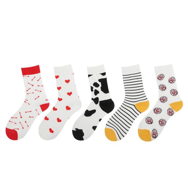 

socks & hosiery cow pattern middle tube cotton korean cartoon sweet trend girl, Black;white
