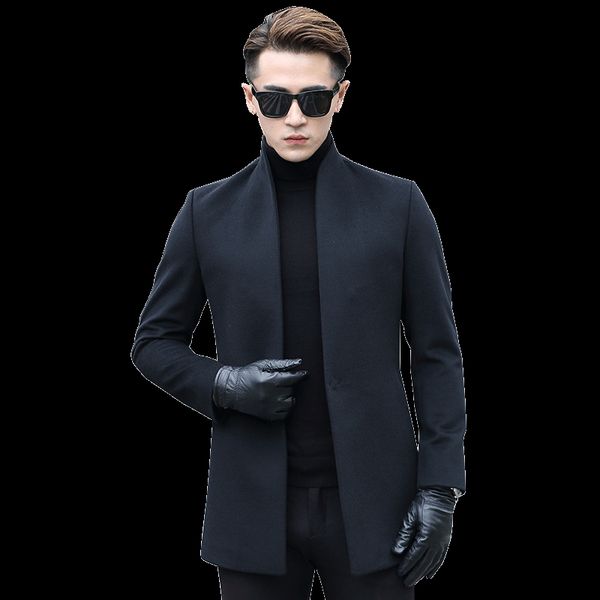 

100% wool coat autumn winter jacket men woolen coat streetwear windbreaker outwear mens jacket and abrigo f-xr-17t-43my1830, Black