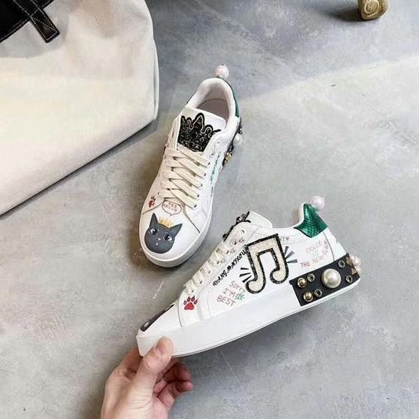 

2020q luxury men's and women's graffiti hand-painted lace-up casual sneakers, fashionable wild high-end couple banquet shoes, size, Black