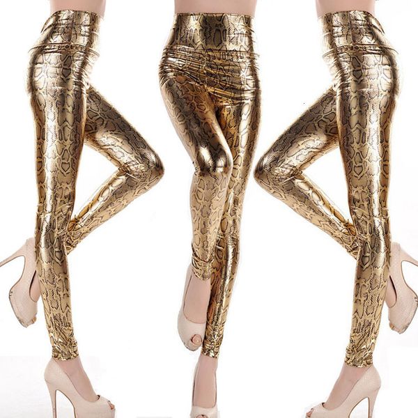 

gothic womens high waist leggings snake shinny faux leather pants bronzing leggings drop ship, Black