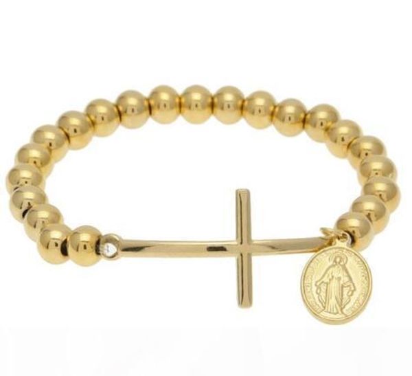 

2pcs lot the bling king women accessories stainless steel bead bracelet cross pendant pulseiras pulseras rosary bracelets, Golden;silver