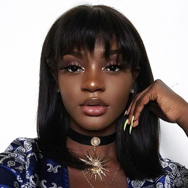 

13*4 short straight bob wigs lace front human hair wigs for women remy brazilian fringe wig with bangs 150% plucked natural bob, Black