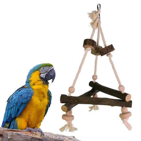 

pet bird parrot wooden bead cotton rope stand perch hanging cage swing chew toy