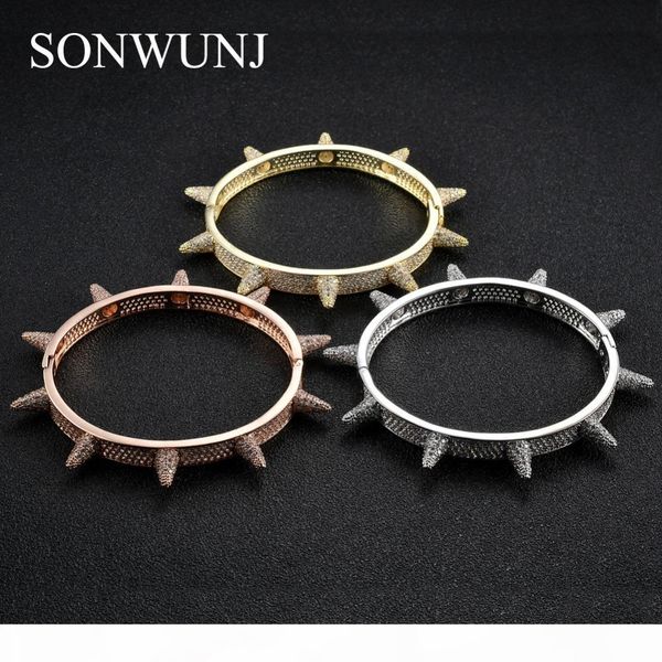 

hip hop iced out bling openable bangle for women men jewelry copper cz stone punk bracelet b013 mx190727, Golden;silver