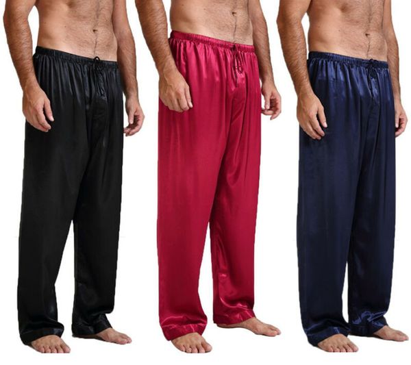 

2020 new soft casual loose men's satin silk pijama bottoms summer sleepwear pajama nightwear pyjama sleep bottoms s-xl, Black;brown