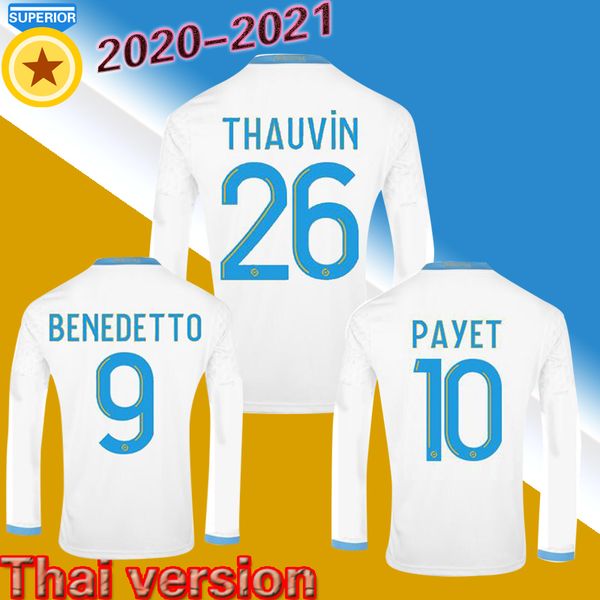 

olympique marseille 20 21 long sleeve home soccer jerseys maillot foot payet ligue 1 uber eats new benedetto maillots football shirt jersey, Black;yellow