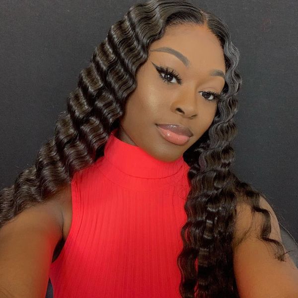 

deep wave wig lace front human hair wigs pre plucked for black women peruvian remy hair 13x4 lace frontal wig puruvian wig