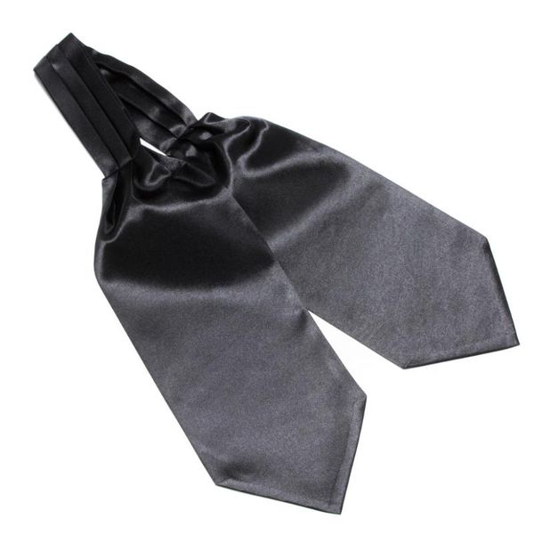 

hooyi 2020 solid color black silk cravat casual ties for men nice gift ascot wedding, Black;gray