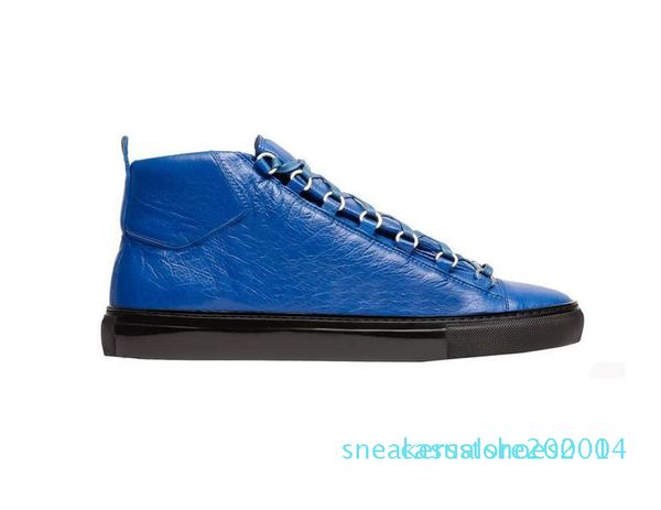 

men's fashion arena high-bovine skin wrinkle crack leather lace up zapatos hombre french style sneakers kanye west shoes c14, Black