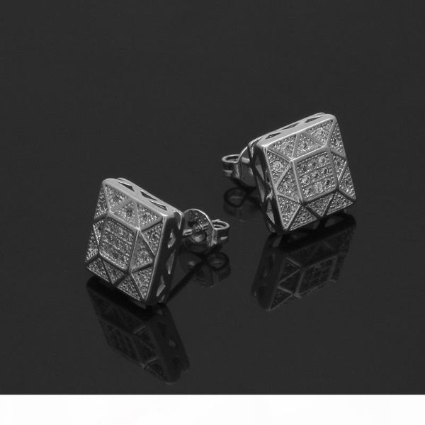 

mens hip hop stud earrings jewelry fashion gold silver simulation diamond square earrings for men, Golden;silver