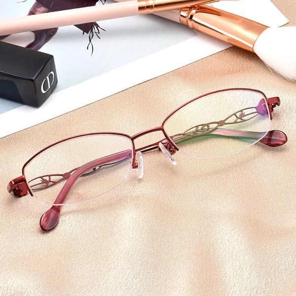 

fashion hollowed-out women's myopia myopia glasses can match half-frame metal glasses frame 2321, Silver