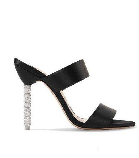 

fashion sophia webster rosalind high heels for women crystal-embellished satin mules sandalias lady party wedding dress eu35-43 cs04, Black