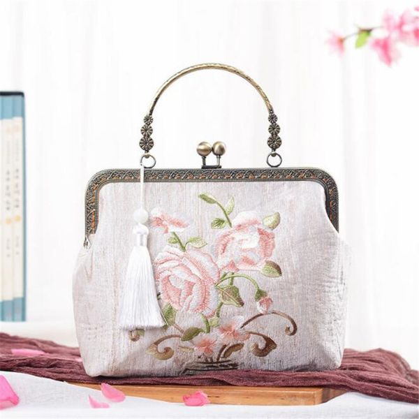 

abera 2020 women embroidery flowers evening clutch bags chinese style tassel handbags rose flowers banquet tote with chain m699