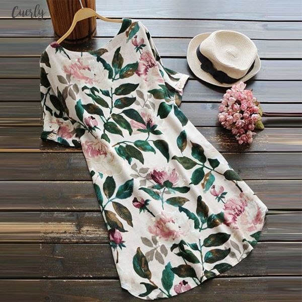 

2020 plus size summer floral printed dress women casual o neck short sleeve sundress vintage cotton linen loose vestido, Black;gray