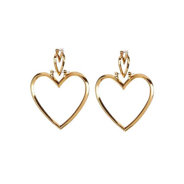 

korea sweet hollow geometric heart-shaped love earrings cute gold color heart stud earrings for women party earrings, Golden;silver