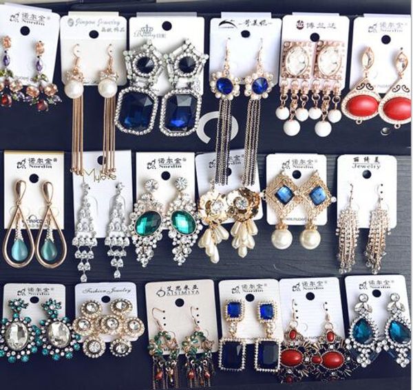 

2020 /lot mix style mix colors crystal fashion earrings for gift craft jewelry, Silver
