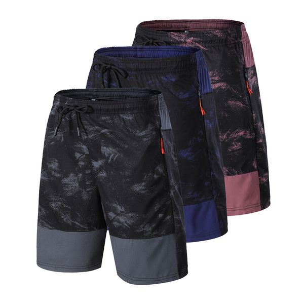 

quick drying running shorts men sports breathable drawstring zipper pocket training gym jogging short loose men camouflage short, Black;blue