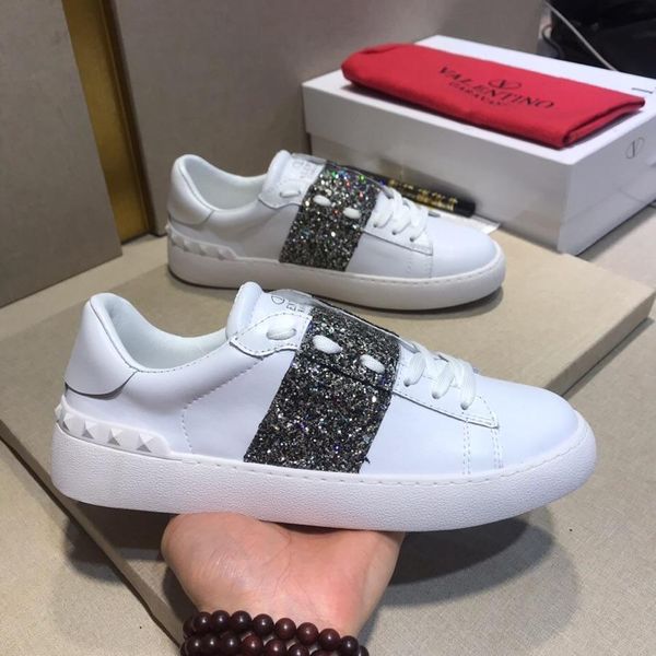 

2021-trend 2019 new white fashion tie rivet shoes men 's sports shoes leather rivets casual shoes original box 38 -44, Black
