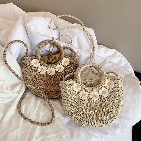 

summer 2020 new hand satchel satchel fashion versatile woven large capacity hand bag women's fashionable daisy shoulder messenger bag