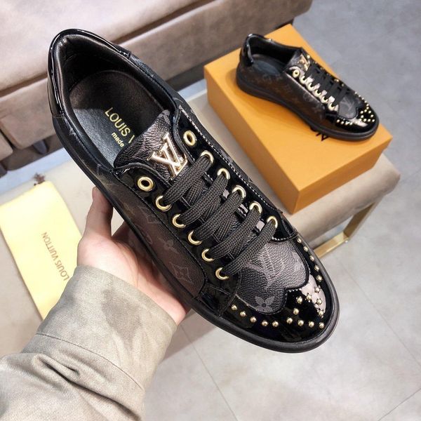 

2020r fashion studded letter leather low casual men's tide shoes, stylish and comfortable breathable sneakers, size: 3, Black