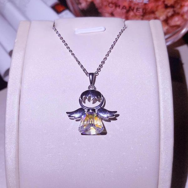 

нового прибытие милых качеств австрийских кристаллов angel подвеска pure 925 цепи ожерелья серебра для женщин элегантного подарка на день ро, Silver