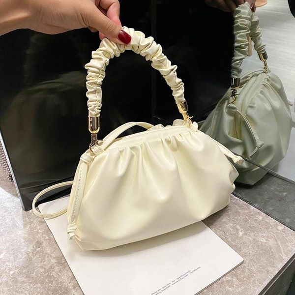 

folds handle design pu leather crossbody bags for women new summer sweet female shoulder bags solid color ladies' cloud handbags