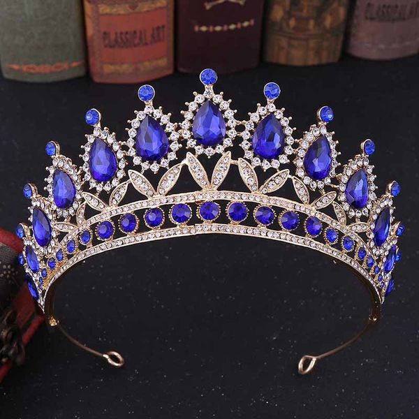 

new fashion baroque style shining blue rose gold red crystal tiaras crown headbands bridal bride wedding party hair jewelry t200522, Slivery;golden