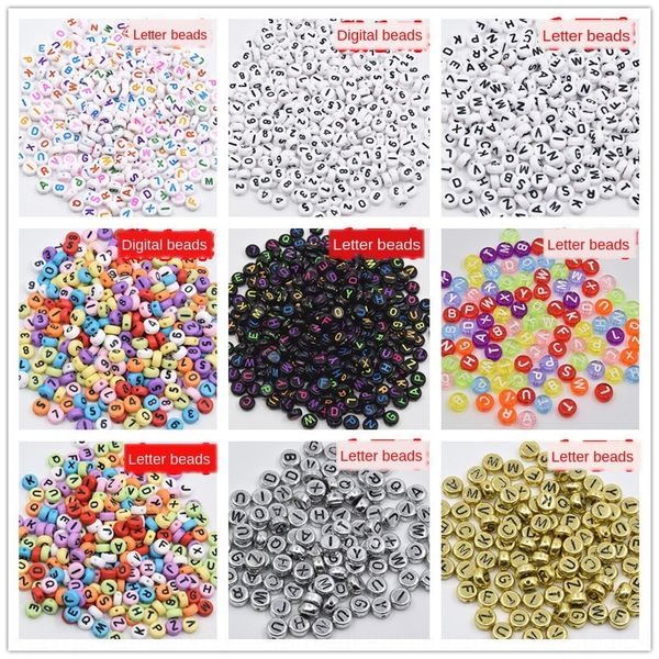 

children's early education diy diy early education material colorful round 4*7mm alphabet beads square acrylic digital word beads, Silver