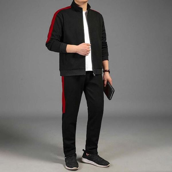 

men new sport suit fashion casual slim fit sweatshirt tracksuit sport patchwork sets outdoor fitness running sweatshirt trouser, White;black