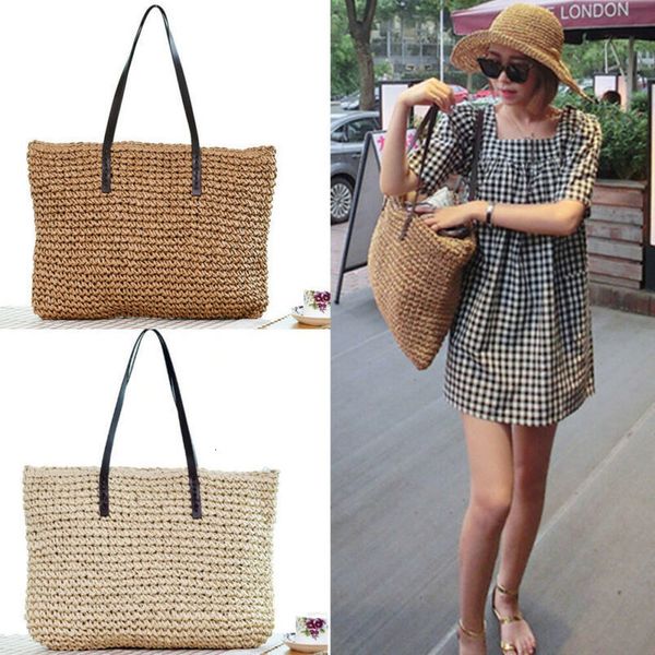 

2020 new large capacity women handbag woven handmade knitted female summer shoulder bag simple handmade paper plain rope crochet bag