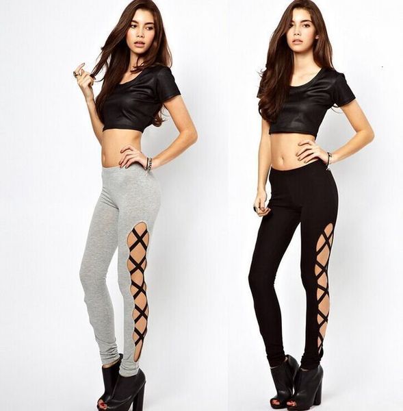 

2020 spring new black bandage cross nudity leggings fashion thin section hollow woman leggings ing