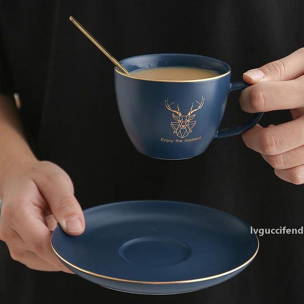 

nordic ceramic coffee cup and saucer set household flower tea afternoon tea cup saucer milk cup with spoon light luxury gift t200506