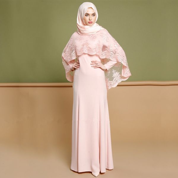 

plus size vestido 2019 uae abaya muslim kaftan women party two piece set lace shawl & hijab dress dubai turkish islamic clothing
