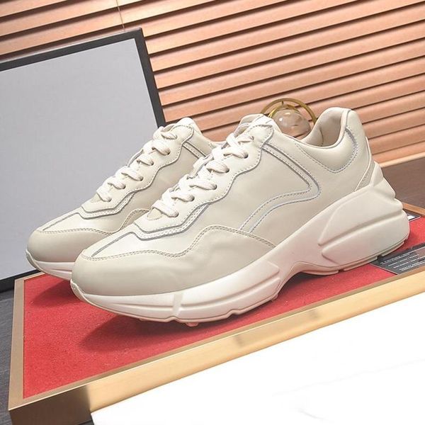 

mens rhyton leather sneaker fashion mens shoes breathable autumn and winter luxury shoes lace -up low casual men shoes, Black