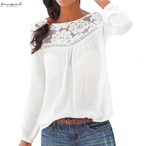 

summer blouses for women 2020 women blouses casual cotton shirt long sleeve lace patchwork blouse solid female, White