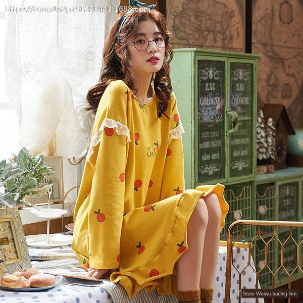

b0gaa loose autumn and winter long sleeve student cute pajamas pajamas women's nightgown long nightgown spring and autumn home wear kor, Black;white
