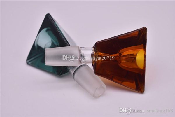 Cheap Wholesale 6color colorido 14 milímetros Triângulo 3D de vidro do diamante tobaccoi bacia de ervas 14 milímetros de fumar Vidro de água de tubo de vidro Bong ashcatcher b