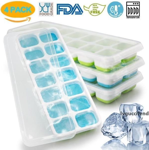 

ice cube trays food grade silicone ice cube mold with 14 holes covered ice cube tray set blue green optional yw1051