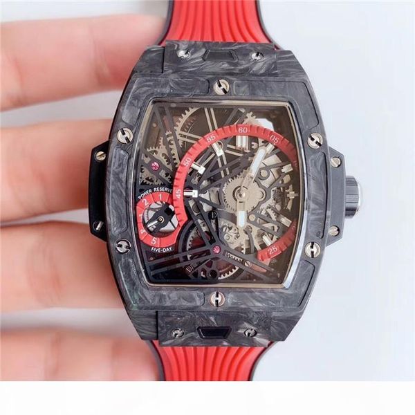 

male tourbillon manual mechanical movement watch by 42mm hollow wine barrel dial carbon fiber material black sapphire crystal, Slivery;brown