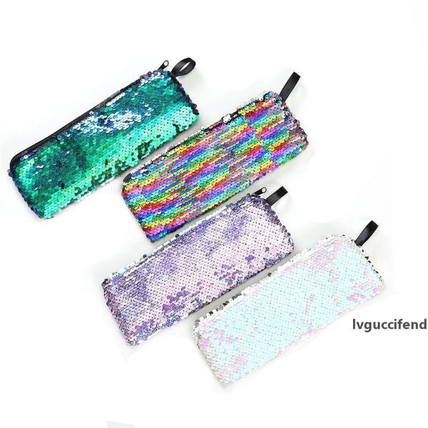 

fashion rectangle pencil bags portable girls women mermaid pen case multi colors sequin cosmetics bag new arrival 3 8sm bb