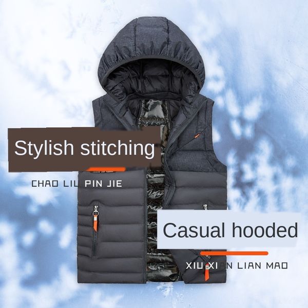 

2020 winter new hooded men's color matching large size trendy warm vest cardigan warm outer cotton vest vest, Black;white