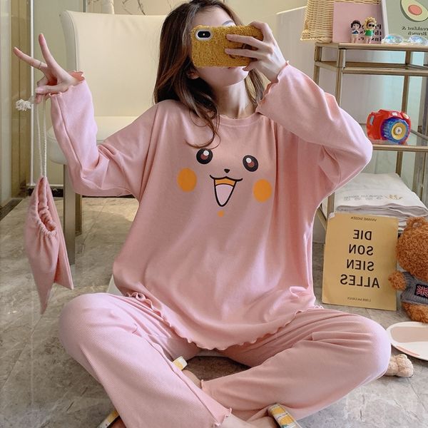 

пижамы осень хлопок sz0e9 женщин в бампер бампер бытовой одежды дома clotheslong рукав корейский сладкий стиль милый женский свободный дом т, Blue;red